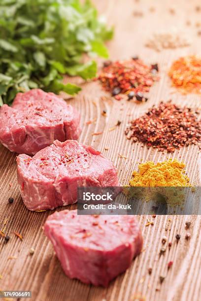 Meat On Wooden Table Stock Photo - Download Image Now - Beef, Close-up, Cut of Meat