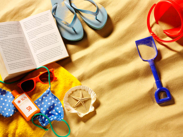 istock Open Paperback Book on the Beach with Flip Flops 174906980