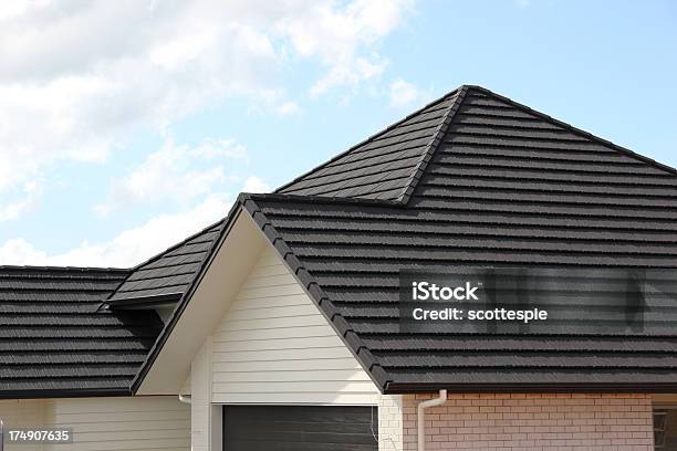 Metal Tile Roof On New House Stock Photo - Download Image Now - Rooftop, Metal, Roof Tile