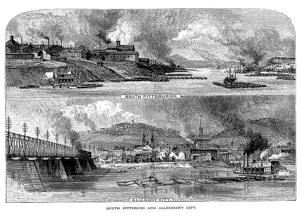 south pittsburgh и аллеганские city, штат пенсильвания - ohio river valley фотографии stock illustrations