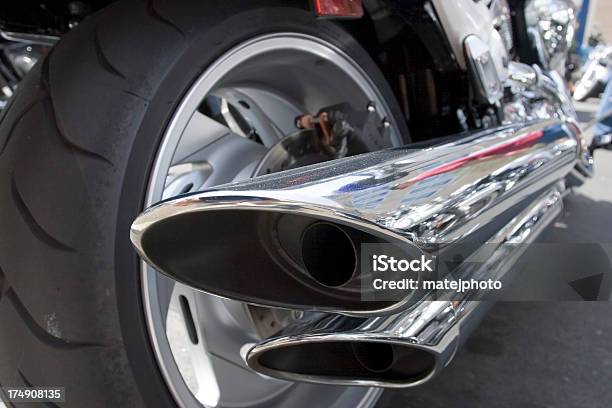Motorcycle Exhaust Stock Photo - Download Image Now - Motorcycle, Tire - Vehicle Part, Wide