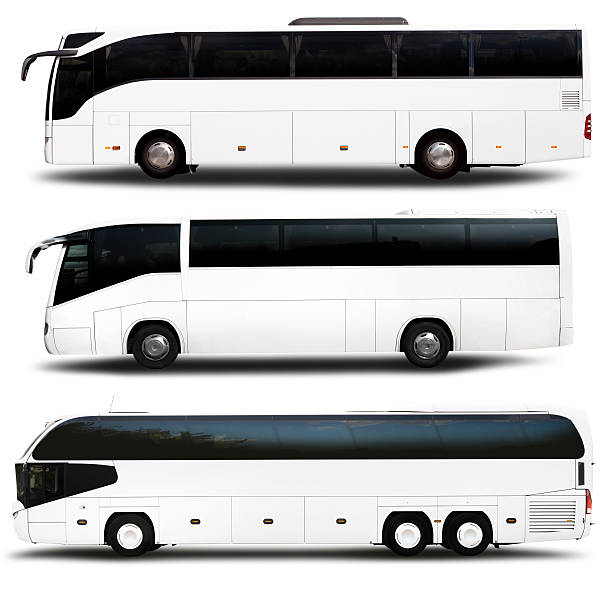 colección de tres autobuses (clipping paths (bordes para todo incluido) - bus coach bus tour bus isolated fotografías e imágenes de stock