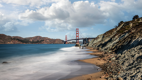 Looking towards the Golden Gate Bridge in San Francisco from the Golden Gate National Recreation Area's Marshall Beach.