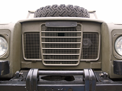 Close-up of the front side of an all terrain vehicle.