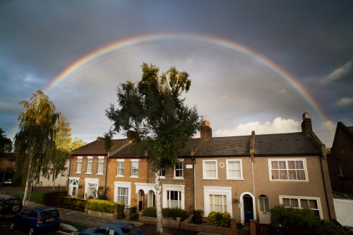 Rainbow over london street