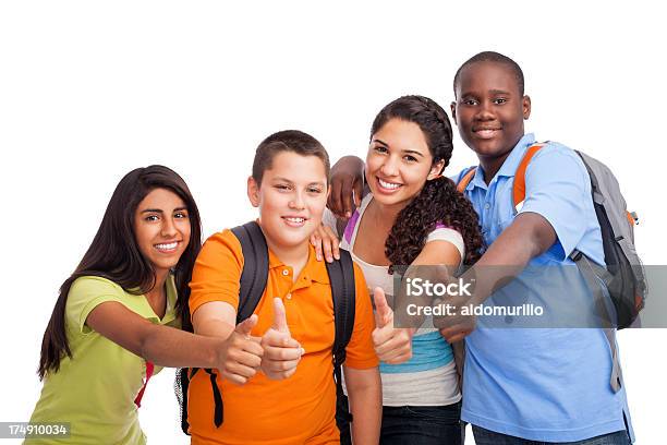 Multiethnic Students Making Thumbs Up Stock Photo - Download Image Now - Cut Out, Teenager, Child