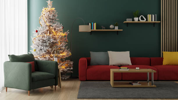 istock A lighted Christmas tree is decorated in the living room, 3d rendering 1749103134