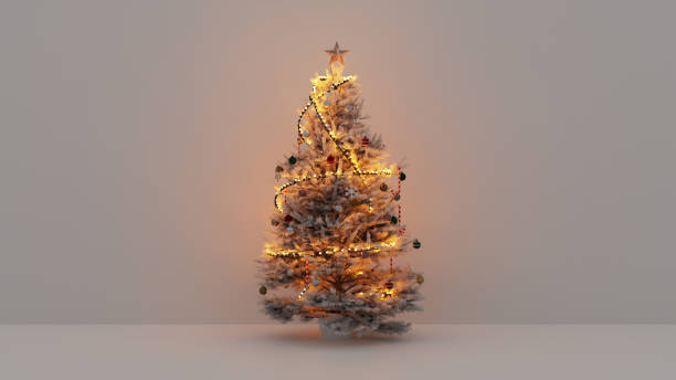istock A white Christmas tree with a small bulb lit up is with a white background, 3d rendering 1749103338