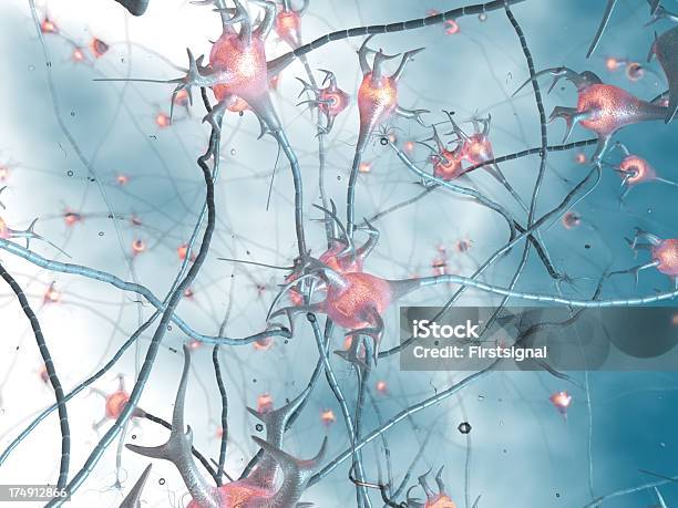Foto de Neurônio Ativo Células Sinapse Rede e mais fotos de stock de Anatomia - Anatomia, Axônio, Azul