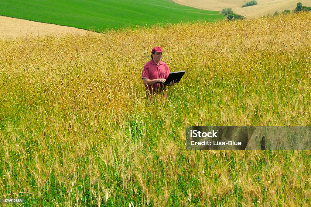 Landwirt mit PC - Lizenzfrei Agrarbetrieb Stock-Foto