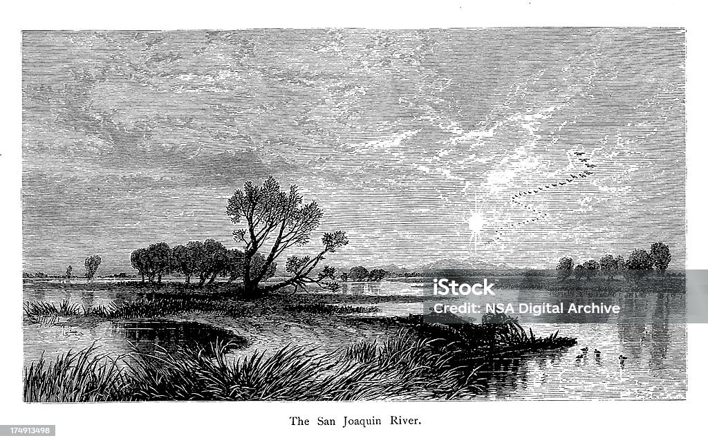 O Rio San Joaquin, Califórnia - Royalty-free Gravação Ilustração de stock