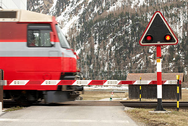 Swiss railroad crossing stock photo