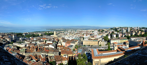 Stitched panorama of 4 pictures : the town of Lausanne from teh belfry of the cathedral