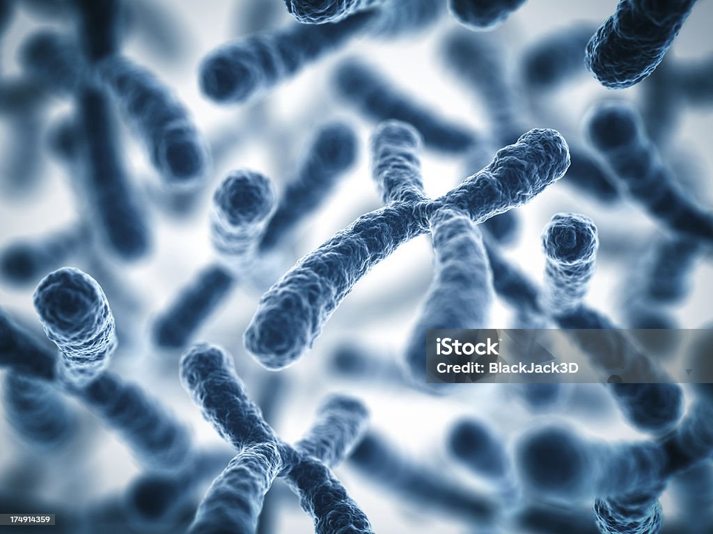 Chromosomes Genetics background. 3D render. Chromosome Stock Photo