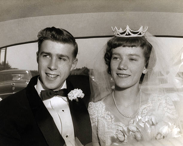 Wedding couple from the 1950's. Vintage wedding of the 50's tuxedo photos stock pictures, royalty-free photos & images