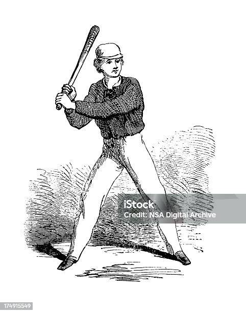 Antico Sport Battitore Di Baseball Illustrazioni - Immagini vettoriali stock e altre immagini di Baseball - Baseball, Battere la palla, Palla da baseball