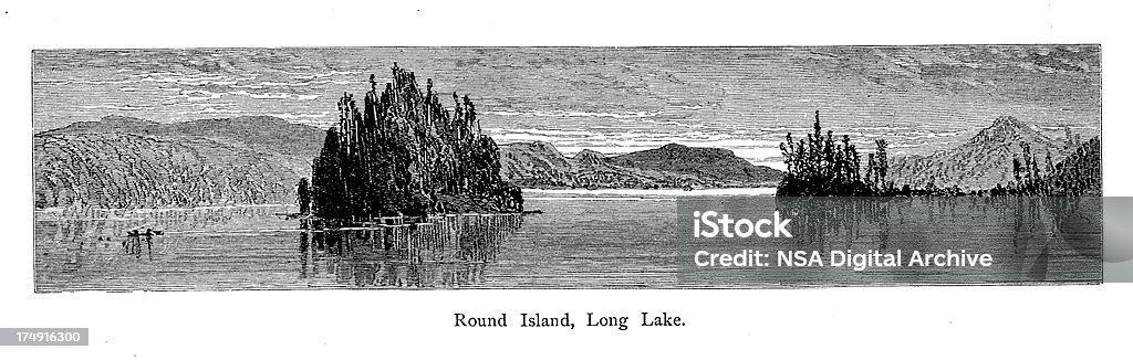 Round Island, Long Lake, New York - Illustrazione stock royalty-free di Albero