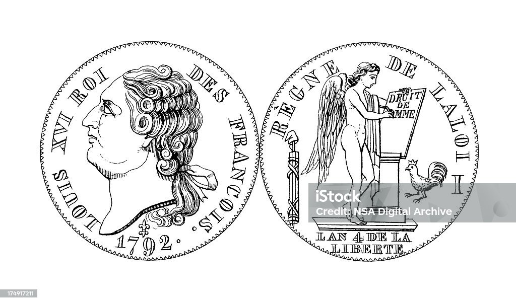 18 th siglo Luis XVI moneda francesa/Historic ilustraciones - Ilustración de stock de Grabado - Objeto fabricado libre de derechos