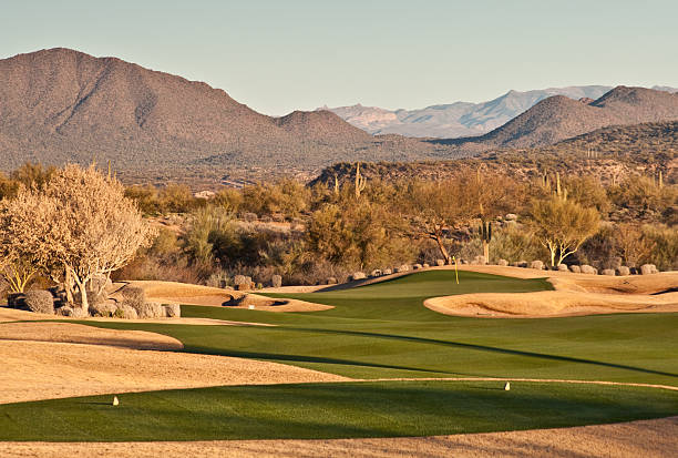 красивые пустыня поле для гольфа - golf course usa scenics sports flag стоковые фото и изображения