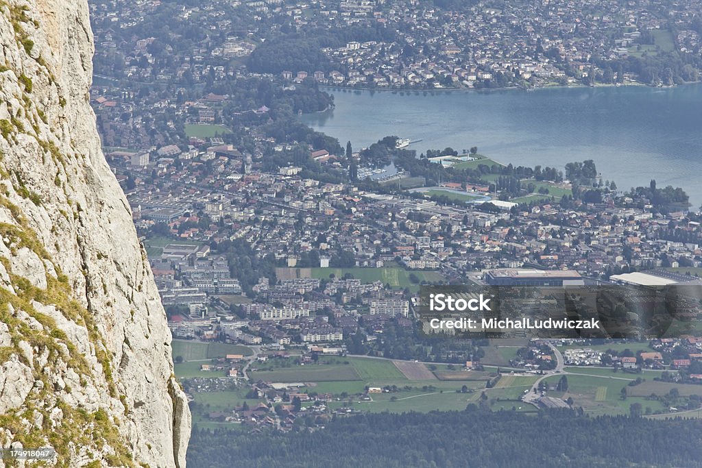 City of Thun "View from the top of Stockhorn Mountain, City of Thun, Switzerland" Color Image Stock Photo