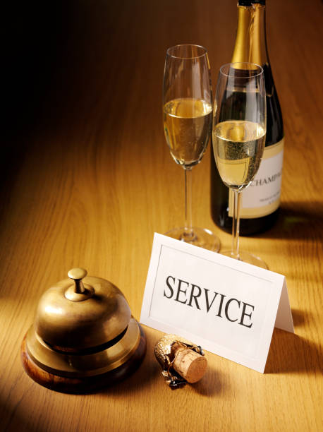 istock Service Card with a Concierge Bell and Champagne 174918322