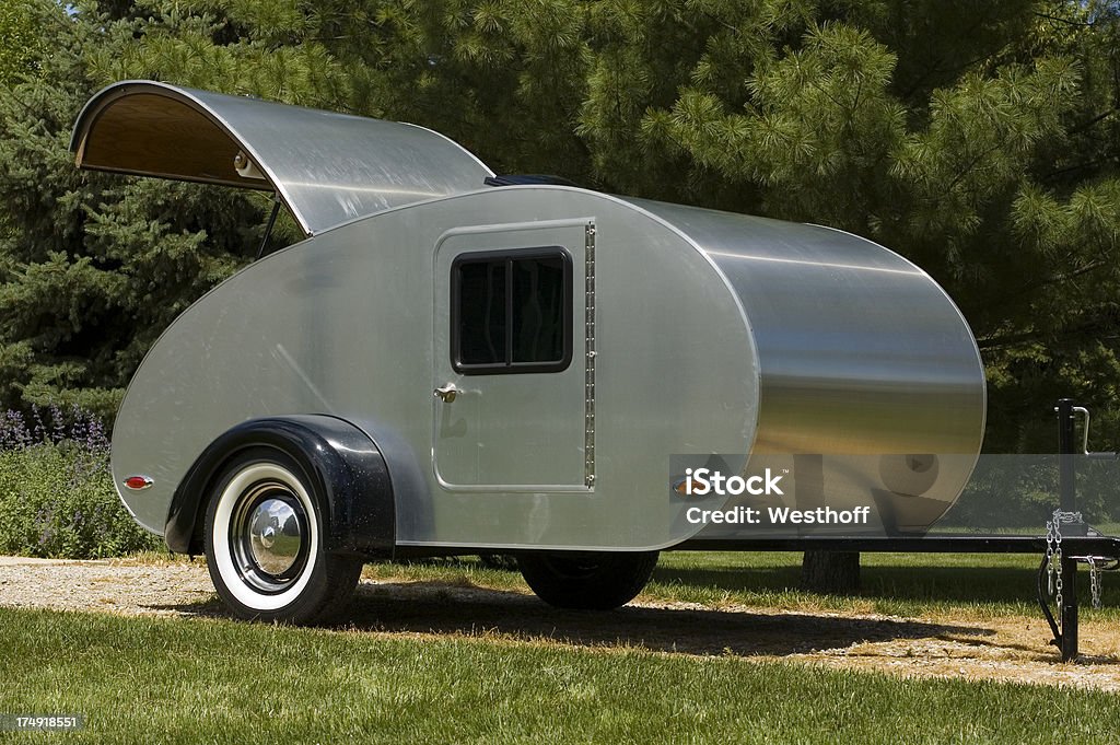 Teardrop Trailer A classic teardrop trailer with its hatch open Teardrop Trailer Stock Photo