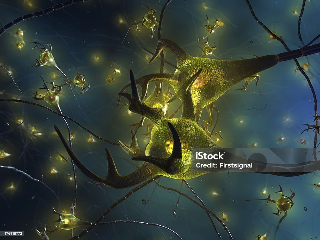 활동적임 뉴런 세포, synapse 네트워크 - 로열티 프리 3차원 형태 스톡 사진