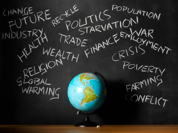 istock Subjects and Topics on the Blackboard with a Desktop Globe 174918853
