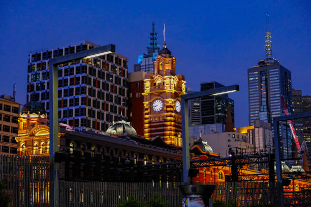 Modern skyscraper in Melbourne at night, Australia