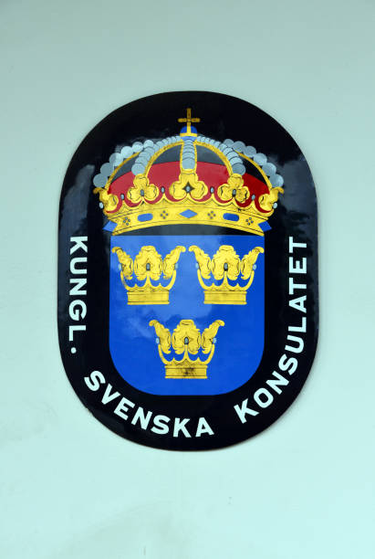 istock Swedish consulate plaque - Swedish lesser coat of arms 1749193843