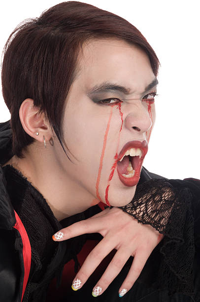 istock Semi-profile of crying vampire snarling at camera 174919501