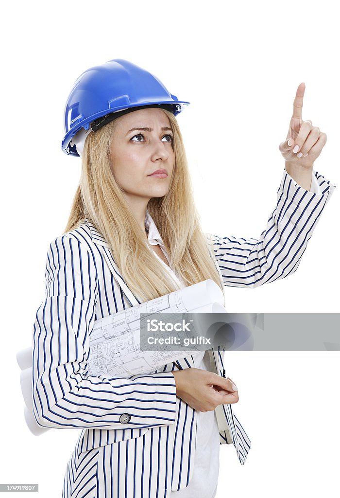 Arquitecto mujer señalando con - Foto de stock de 40-49 años libre de derechos