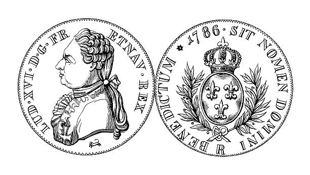 ilustraciones, imágenes clip art, dibujos animados e iconos de stock de 18 th century francesa-plata ecu de estilo luis xvi/historic ilustraciones - french silver coin