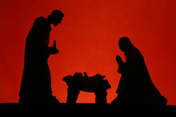 istock Religious: Christmas Nativity Silhouette Trio on red background 174920711