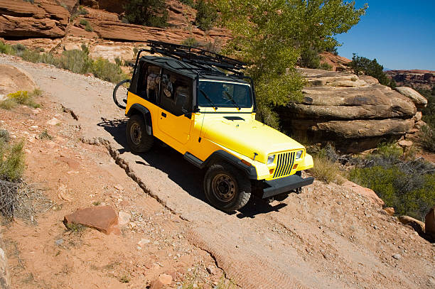 istock 4 Wheel Drive Jeep on Rugged Road 174920757