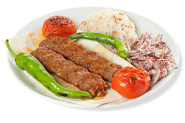 Kebab (clipping path) Middle eastern traditional food kebab, isolated on white with shadow and contains a clipping path with 3-4 px tolerance. halal stock pictures, royalty-free photos & images