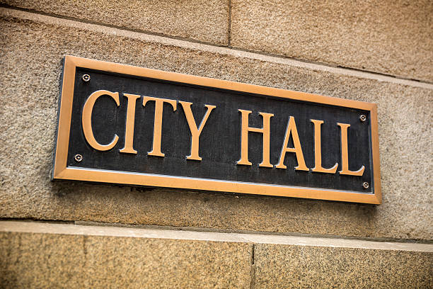 istock City Hall brass sign 174921135