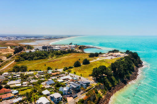 Local residential suburbs on waterfront of New Zealand South island in Timaru town.