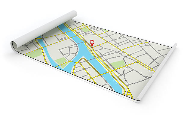 Destination marker on a city map isolated on white