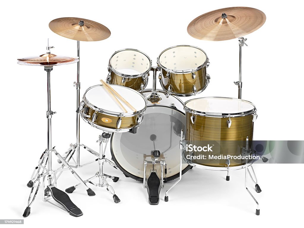 Drums Standard drum kit with base,, snare,, 3 toms,, hi-hat and 2 crash cymbals Drum Kit Stock Photo