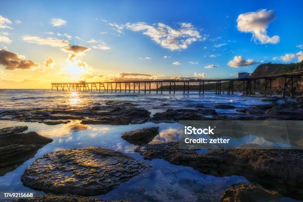 Chb Rocks Pool Reflects Jetty Stock Photo - Download Image Now - Australia, Bay of Water, Beach