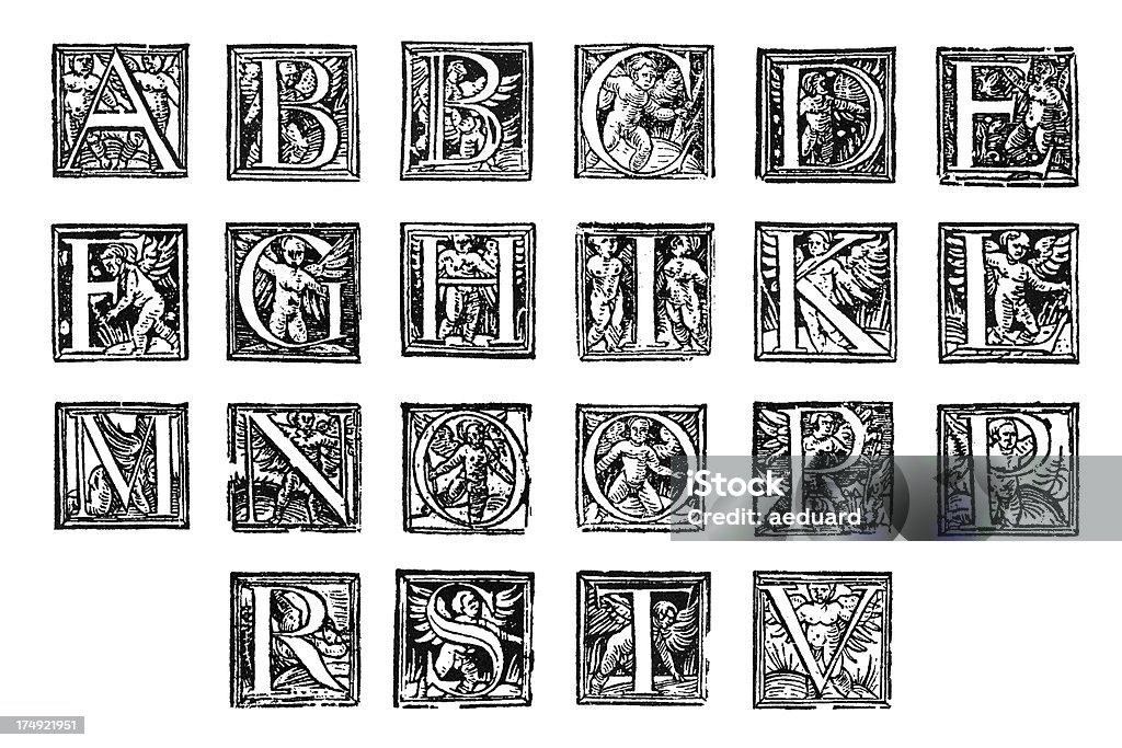 앤틱형 이니셜 메트로폴리스 1600 - 로열티 프리 중세 글씨체 스톡 사진