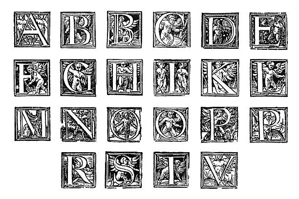 античный инициалы от 1600 - letter t letter a ornate alphabet стоковые фото и изображения