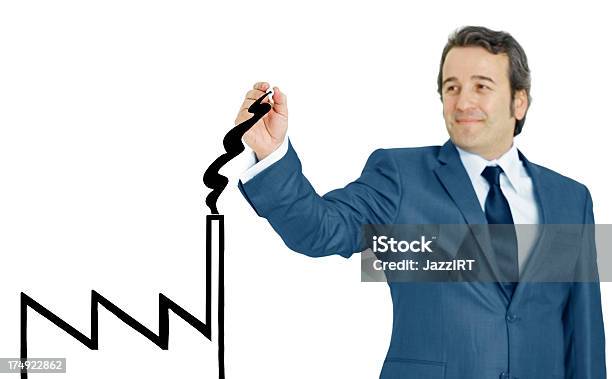 Businessman Hand Drawing A Factory Stock Photo - Download Image Now - Adult, Adults Only, Business