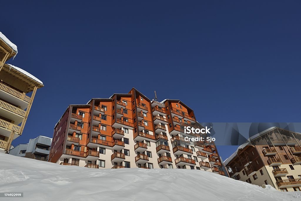 Ski resort Apartment building in the town of Val Thorens in the Trois Vallees skiing area. Apartment Stock Photo