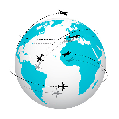 Planes flying around the globe