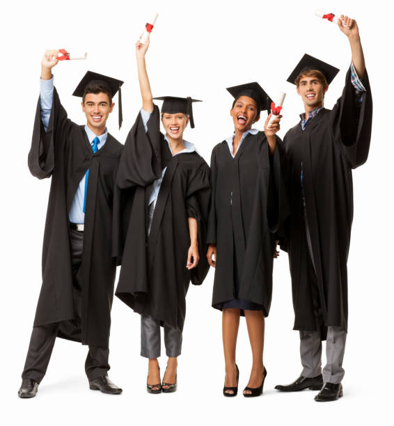 istock Cheerful Graduates Holding Bachelor's Degree - Isolated 174923491