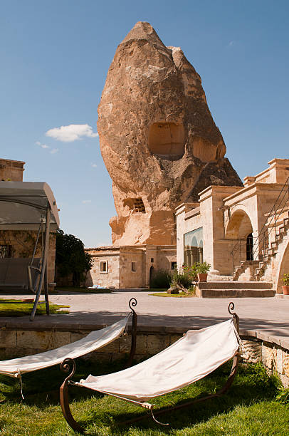 Luxury residence with lounge chairs in Cappadocia, Turkey