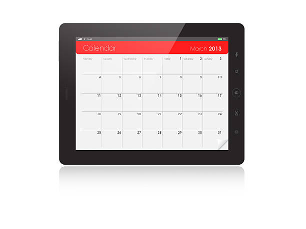 tablette numérique calendrier-mars 2013 - calendar 2013 digital tablet note pad photos et images de collection