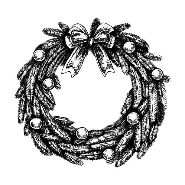 Vector illustration of Christmas wreath sketch